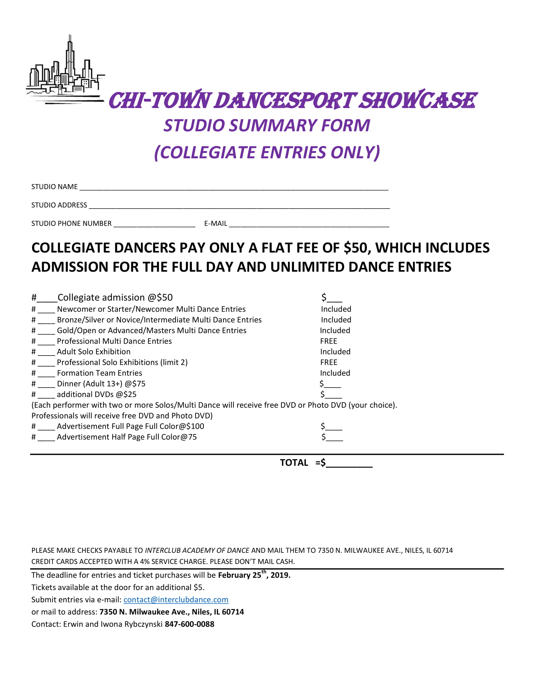 Collegiate Dancers Form